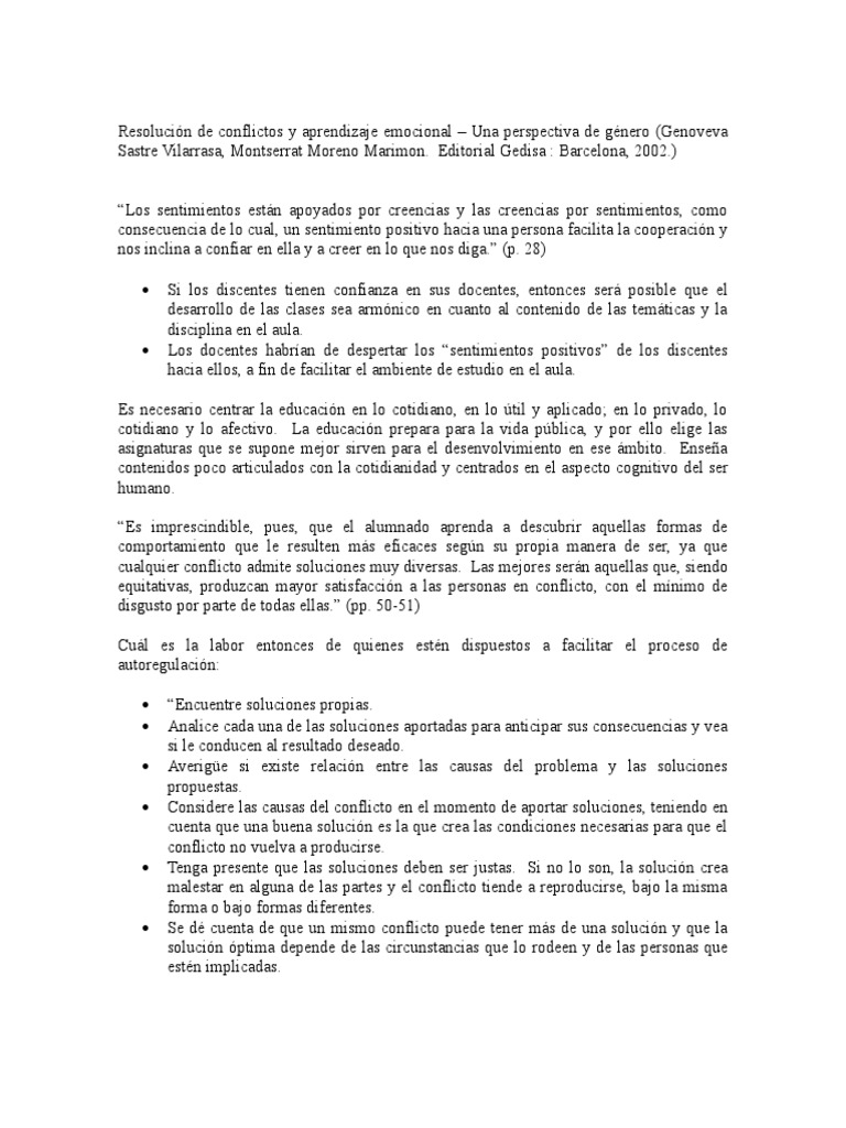 Resolución de Conflictos y Aprendizaje Emocional | PDF | Maestros | Las ...