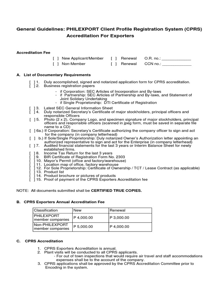 PHILEXPORT Accreditation Requirements | PDF | Sole Proprietorship ...