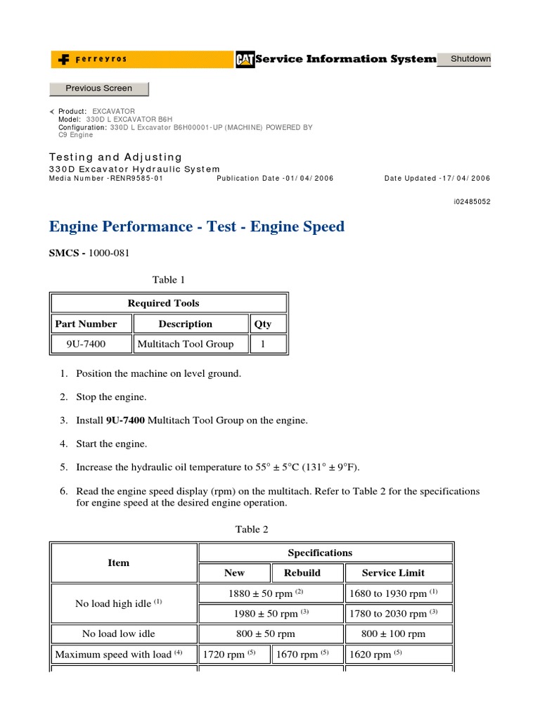 Engine Performance Test Engine Speed Testing and Adjusting PDF
