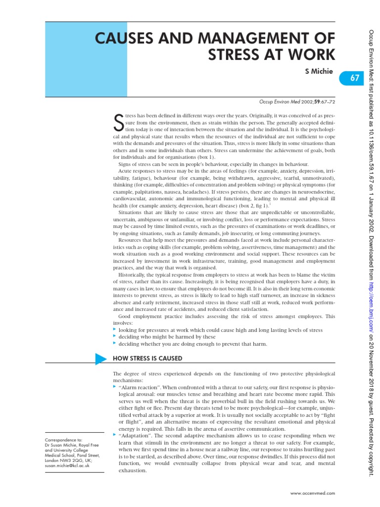 Causes and Management of Stress at Work | PDF | Stress (Biology ...