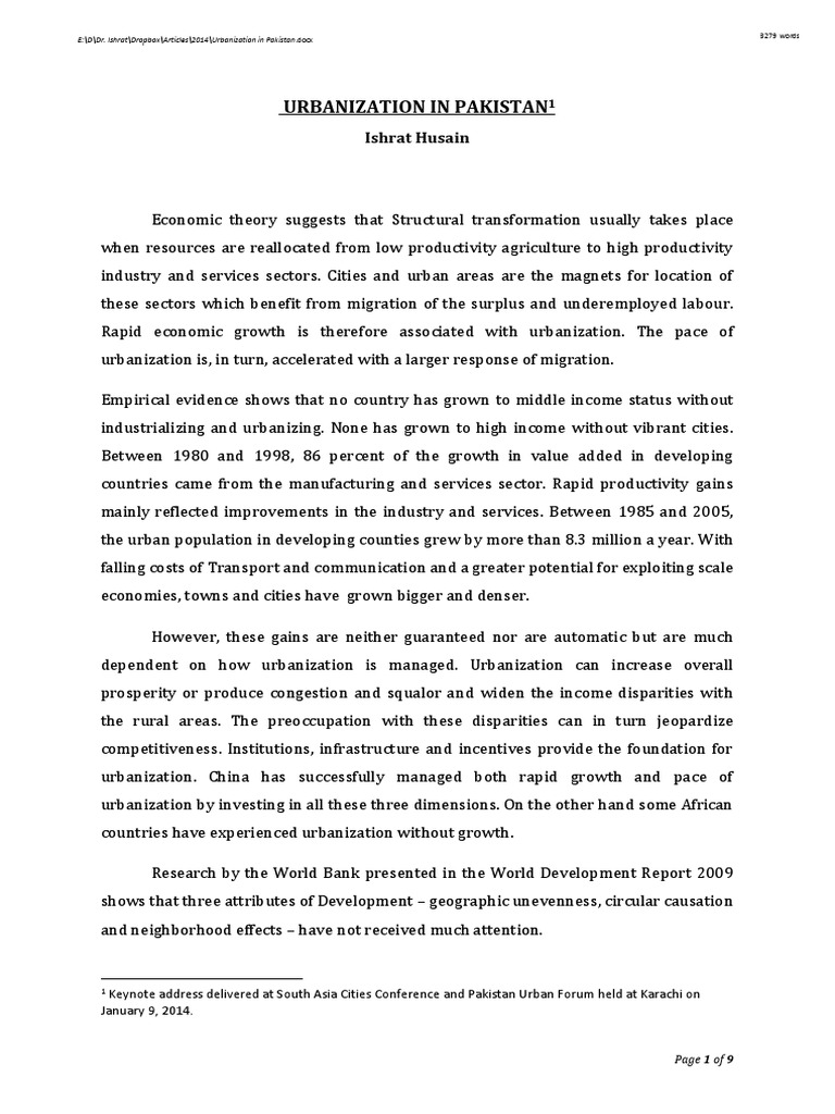 Urbanization Trends in Pakistan | PDF | Agriculture | Economic Growth