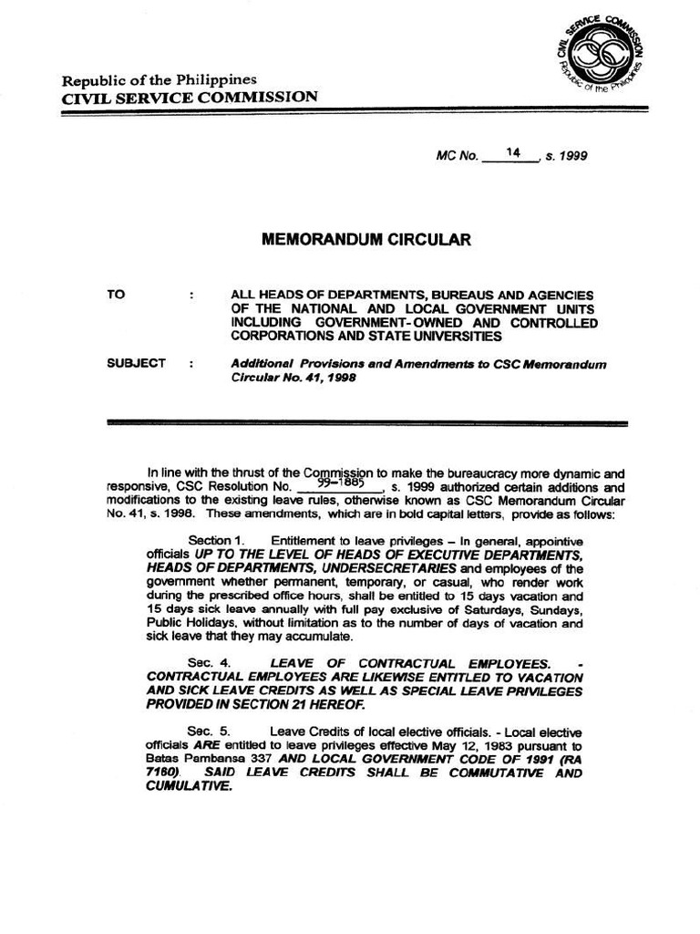 Csc mc no 14 s 1999 amend mc no 41 1998 leave rules pdf