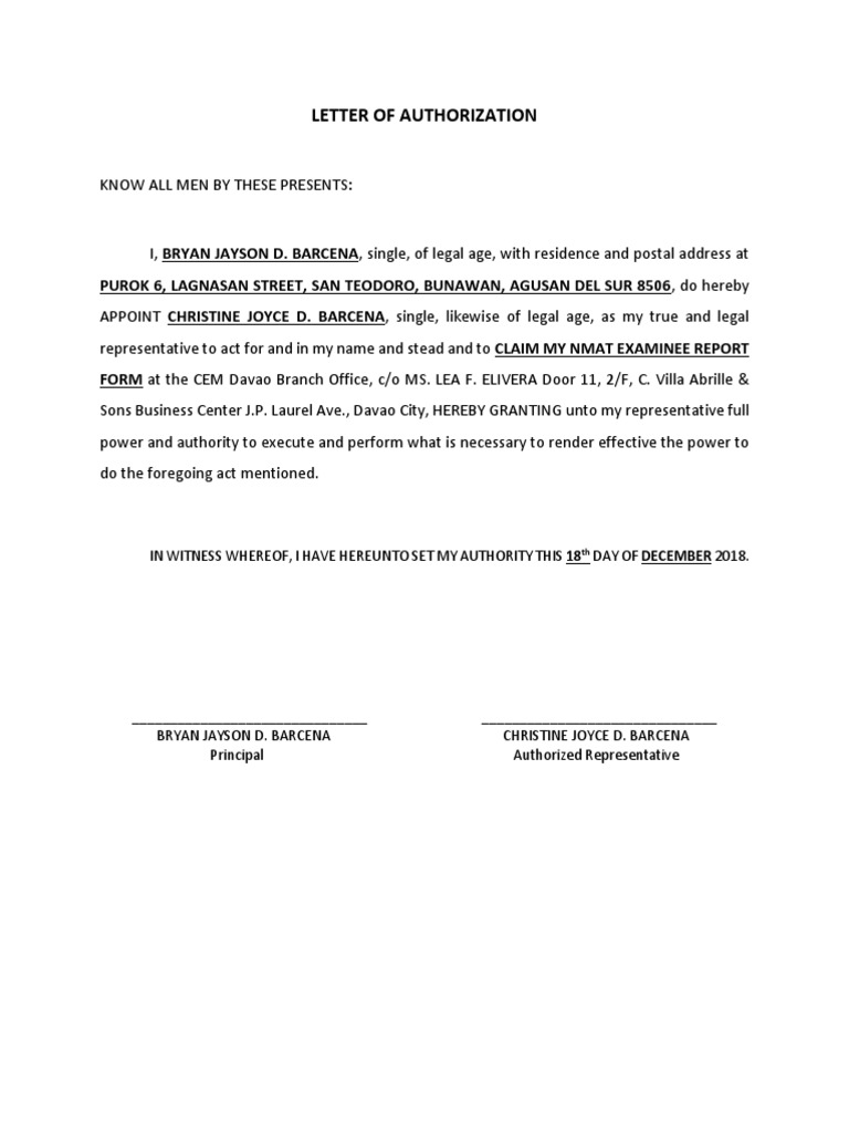 Letter of Authorization | PDF | Law