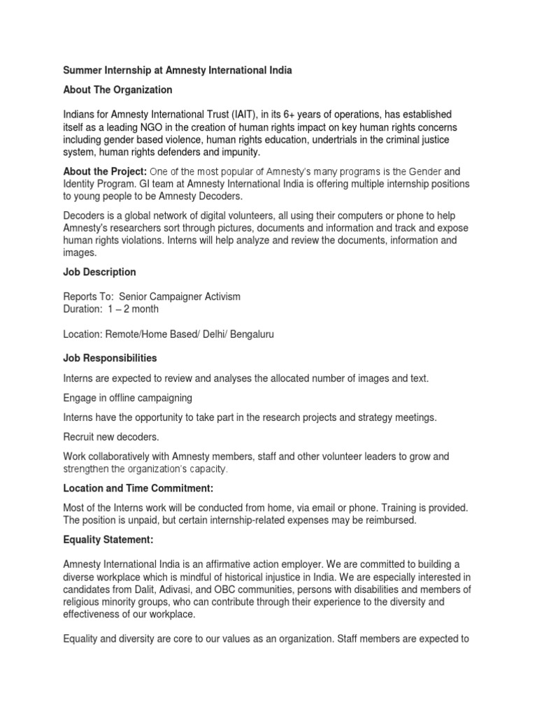 Jd For Interns Amnesty International Internship