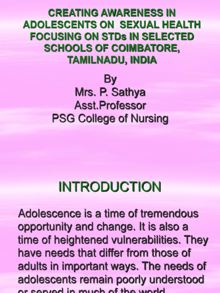 Adolescent Sexual Health Awareness in Coimbatore | PDF | Sexually ...