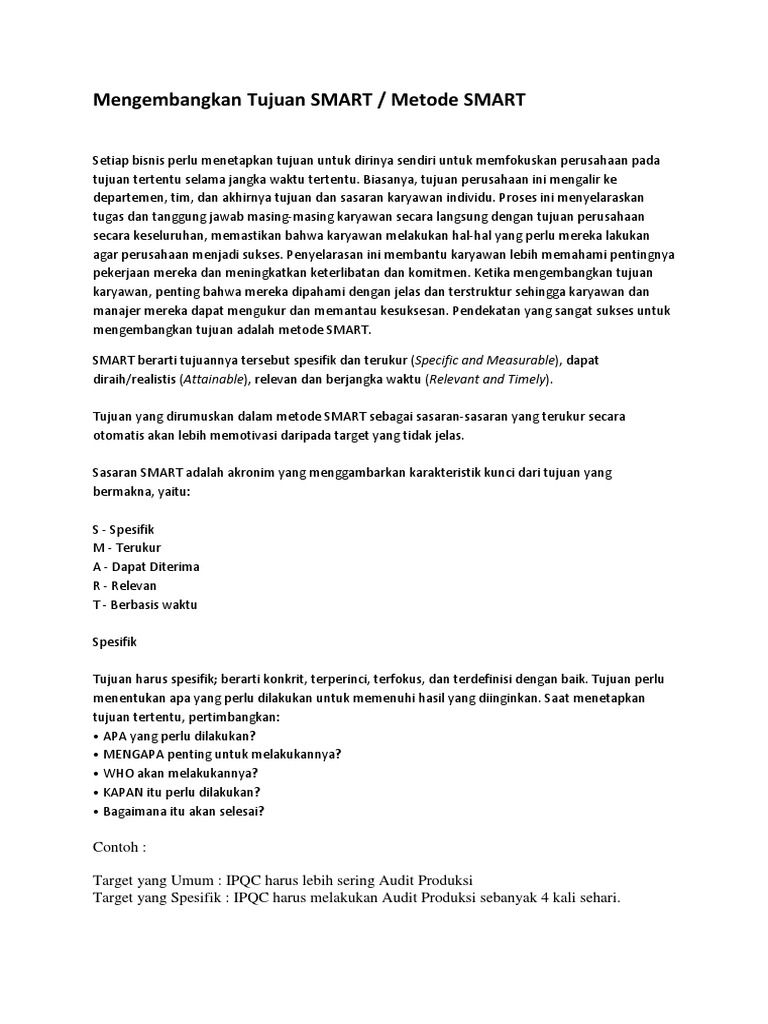 Tujuan SMART untuk Karyawan dan Bisnis | PDF | Karier & Perkembangan ...
