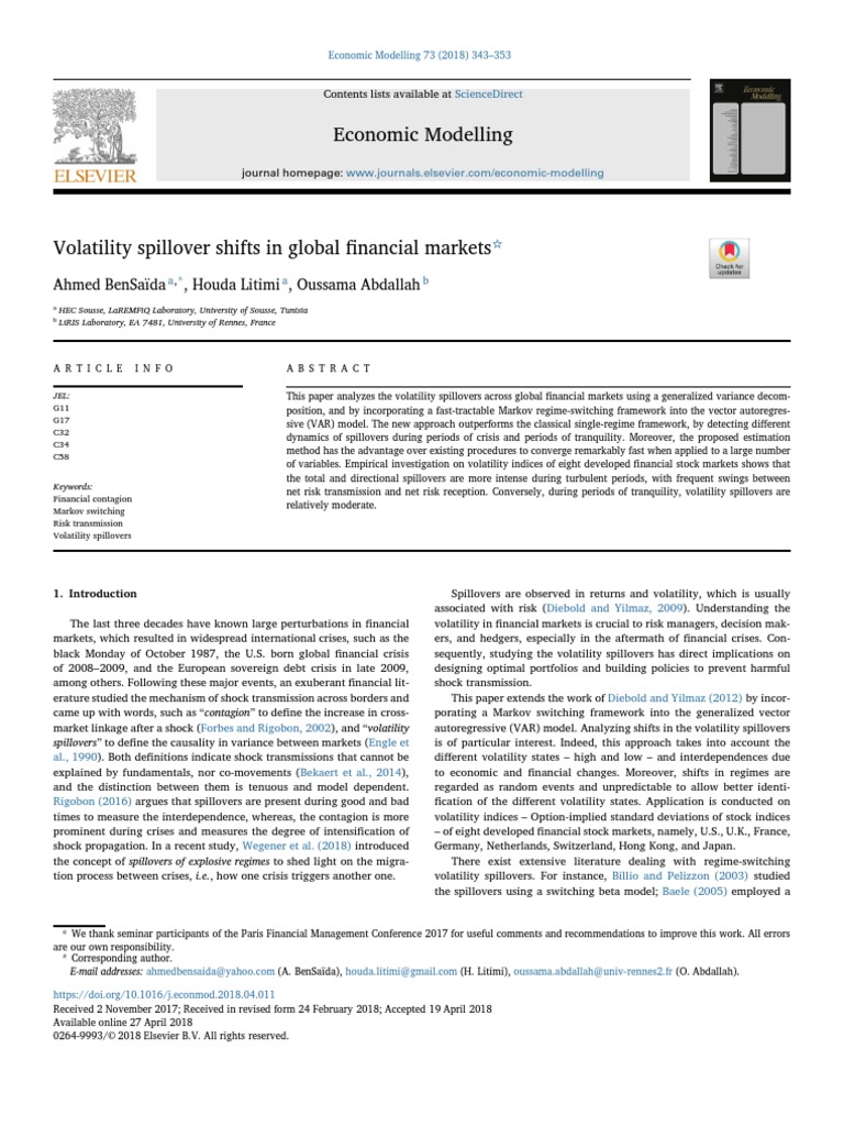 Volatility Spillover Shifts in Global Financial Markets | PDF | Markov ...