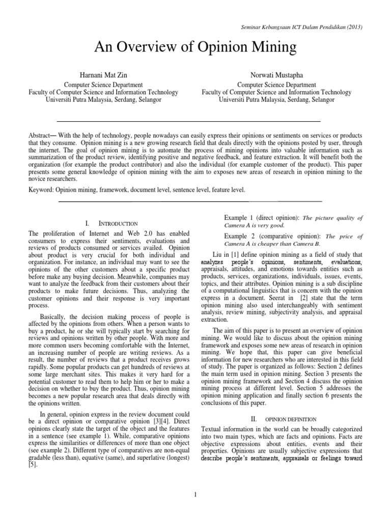 Overview of Opinion Mining in ICT | PDF | Communication | Cognition