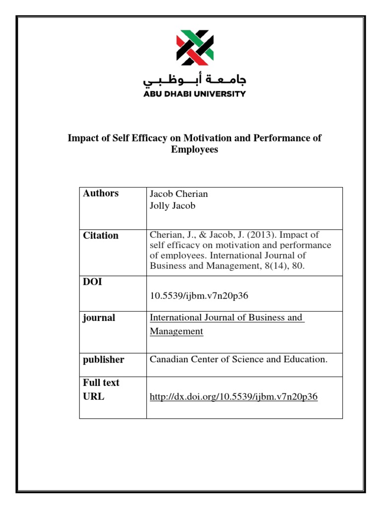 Self-Efficacy's Role in Employee Motivation | PDF | Self Efficacy ...