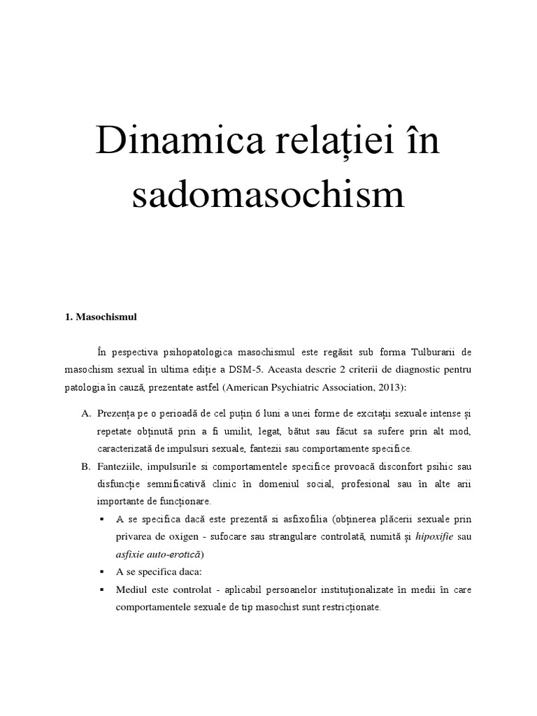 SADOMASOCHISMUL Dinamica Relației În Sadomasochism | PDF