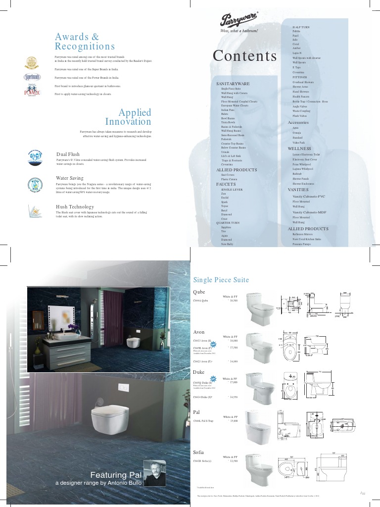 Parryware Sanitarywares Pricelist PDF PDF Shower Plumbing