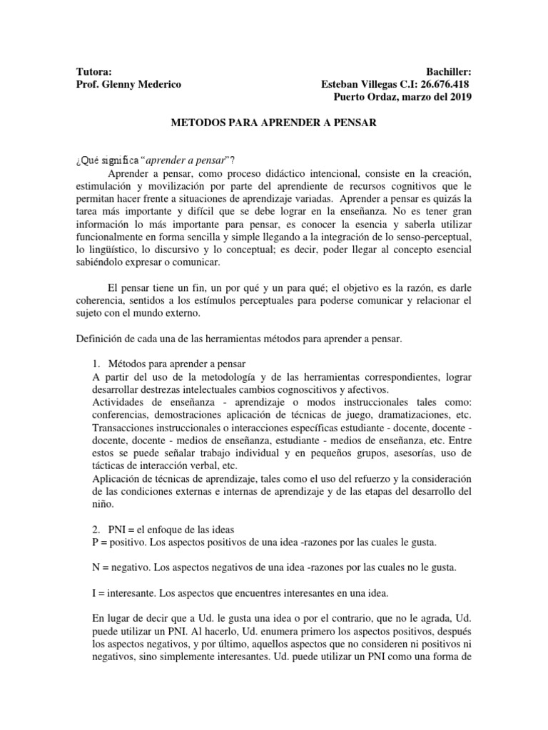 Métodos para Aprender a Pensar | PDF | Seminario | Toma de decisiones