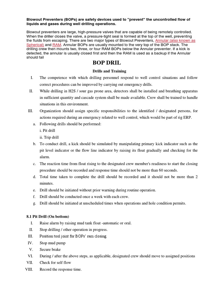 Bop Dril: Drills and Training | PDF | Blowout (Well Drilling ...