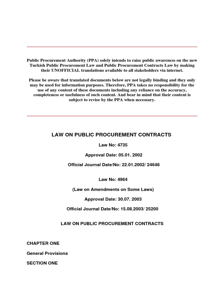 Public Procurement Contracts Law | PDF | Guarantee | Assignment (Law)
