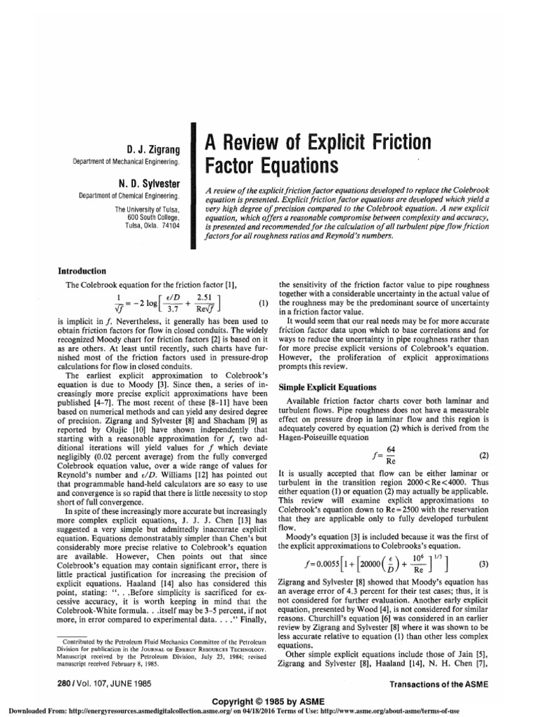 A Review of Explicit Friction Factor Equations | PDF | Liquids ...