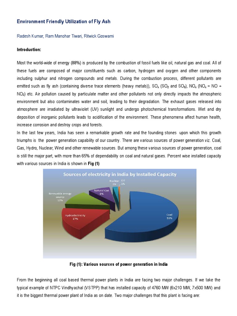 Environment Friendly Utilization of Fly Ash | PDF | Fossil Fuel Power ...