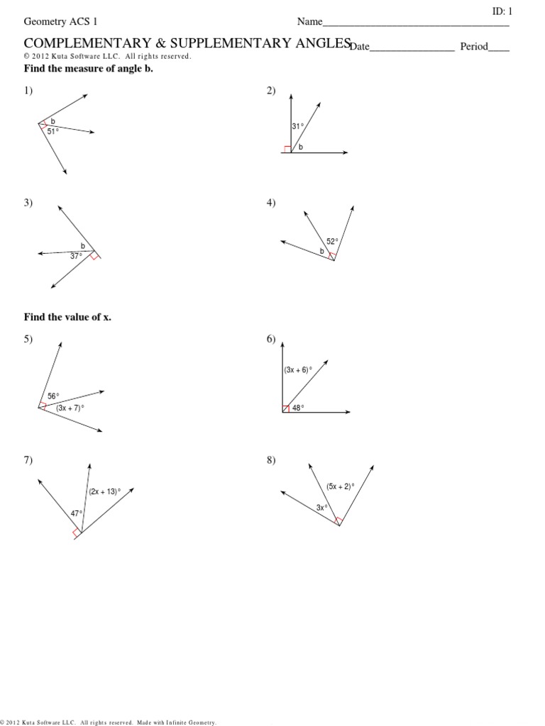 Comp and Supplementary Angles HW 1f6h2rm PDF | PDF | Angle | Space