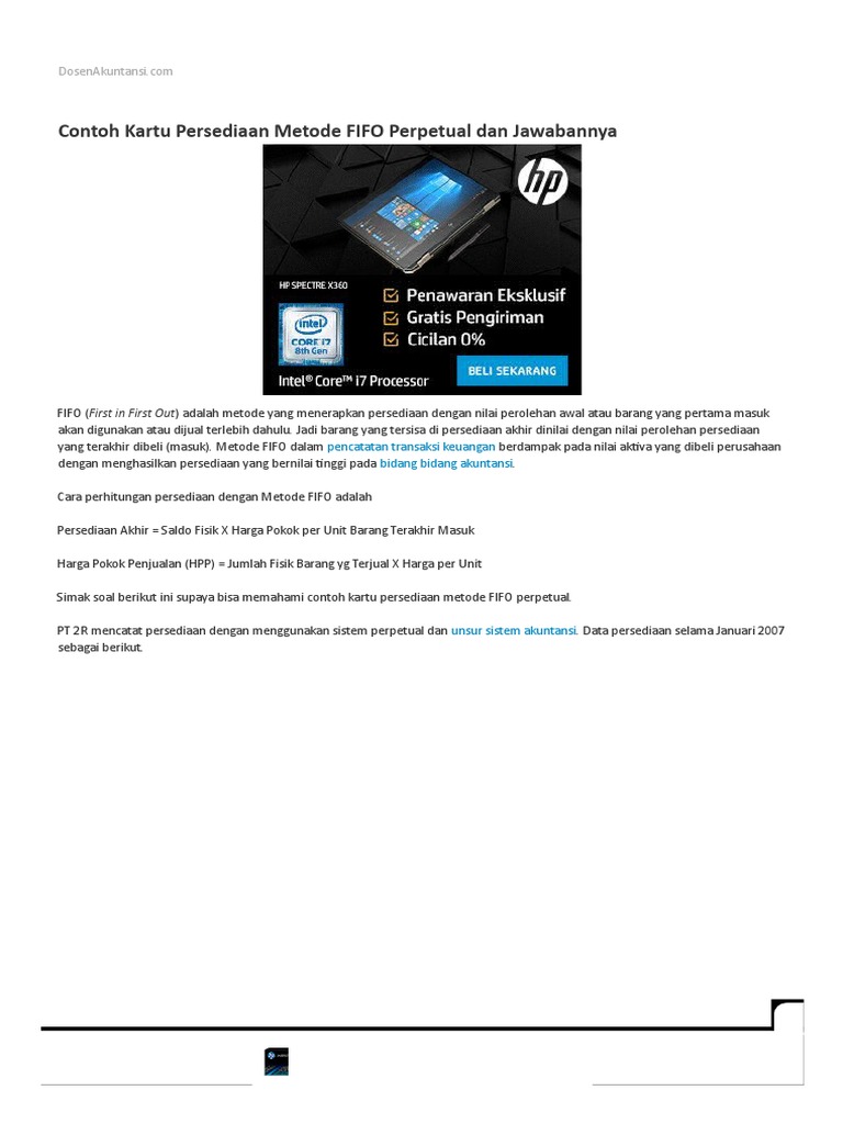Contoh Kartu Persediaan Metode Fifo Perpetual Dan Jawabannya