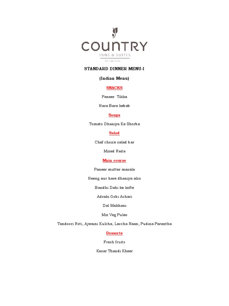 Standard Dinner Buffet Menu Options | PDF | Curry | Salad