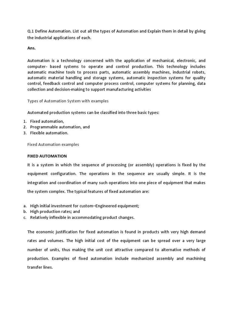 Types of Automation System With Examples PDF Artificial