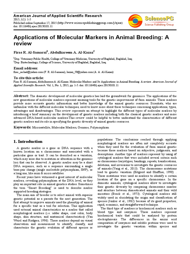 Molecular Markers in Animal Breeding | PDF | Genetic Marker | Single ...