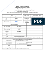 Application Form: Taiwan Shoufu University Chinese Language Center