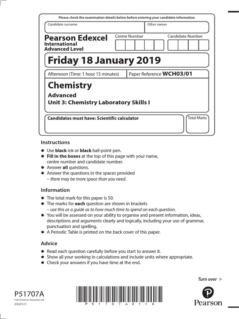 January 2019 IAL QP Unit 3 Edexcel Chemistry A Level | PDF | Molecules ...