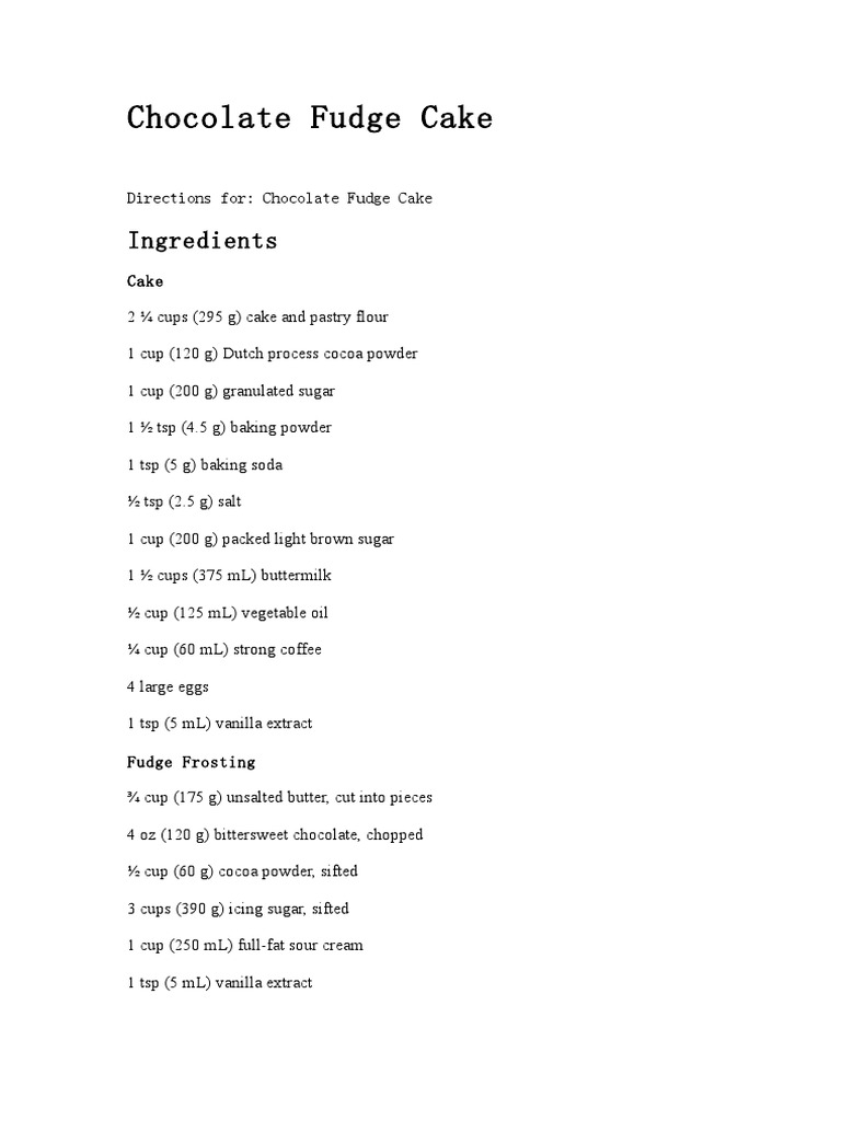 Chocolate Fudge Cake PDF Cakes Baking