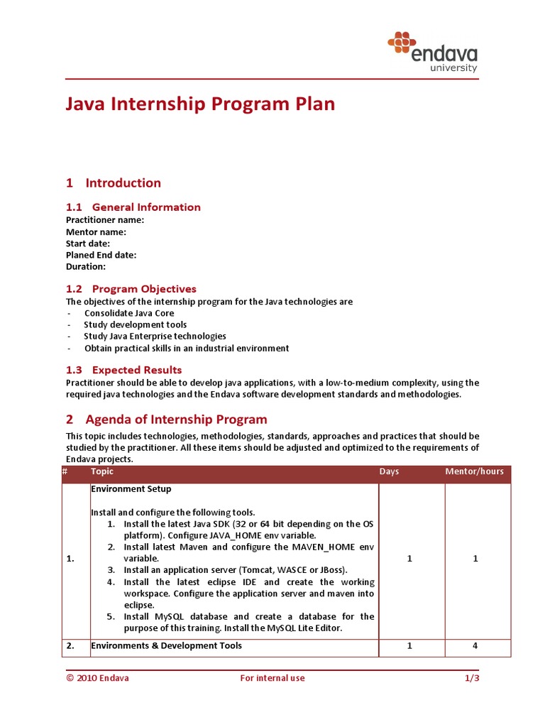 Java Internship Program Plan: 1.1 General Information | PDF | Java ...