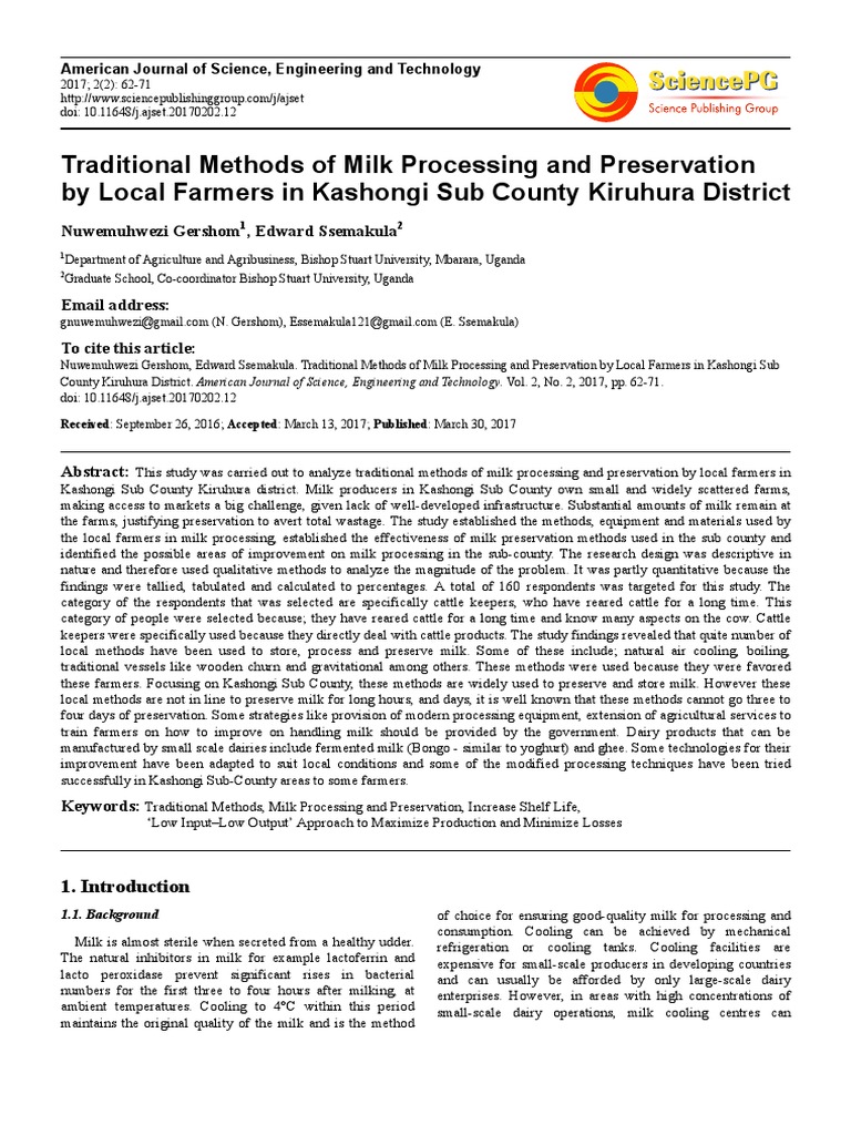 Traditional Milk Preservation Methods in Uganda | PDF | Food ...