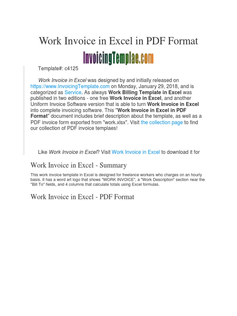 Work Invoice Template in Excel PDF | PDF