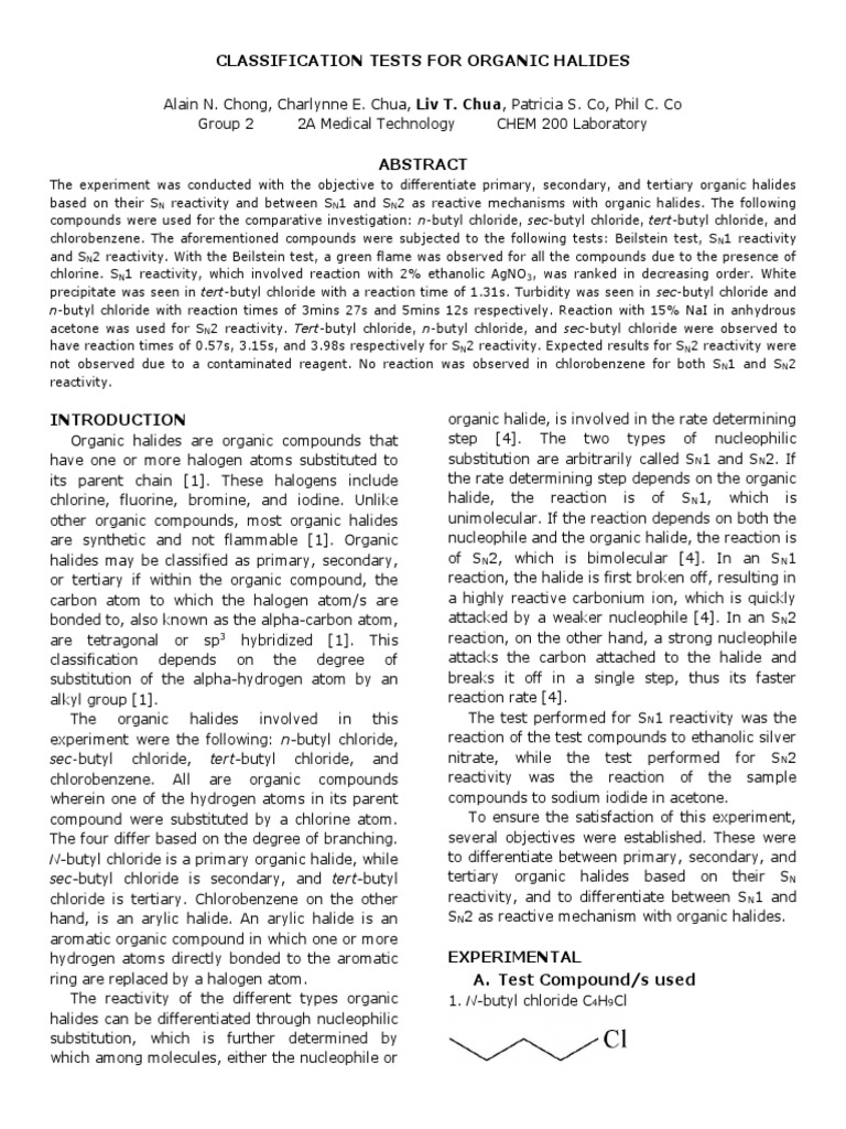 Org Chem E8 Classification Tests For Organic Halides | PDF | Chemical ...