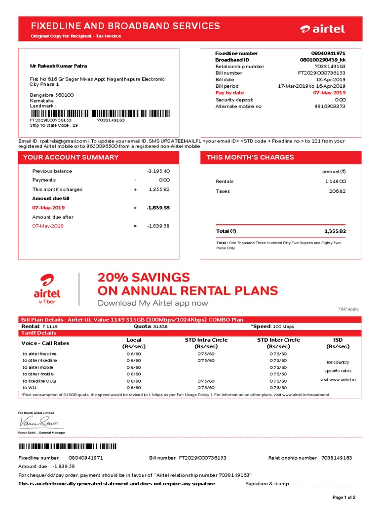 Broadband Bill Apr19 Invoice Credit Card