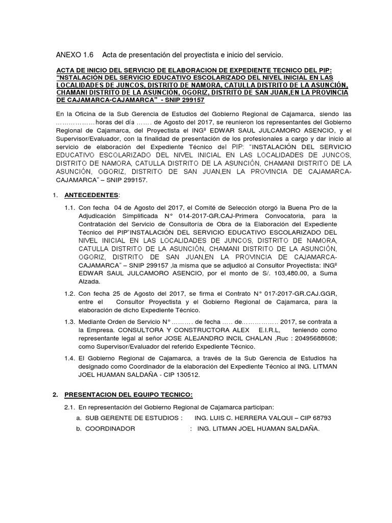 Acta de Inicio Servicio Educativo Juncos | PDF | Gobierno