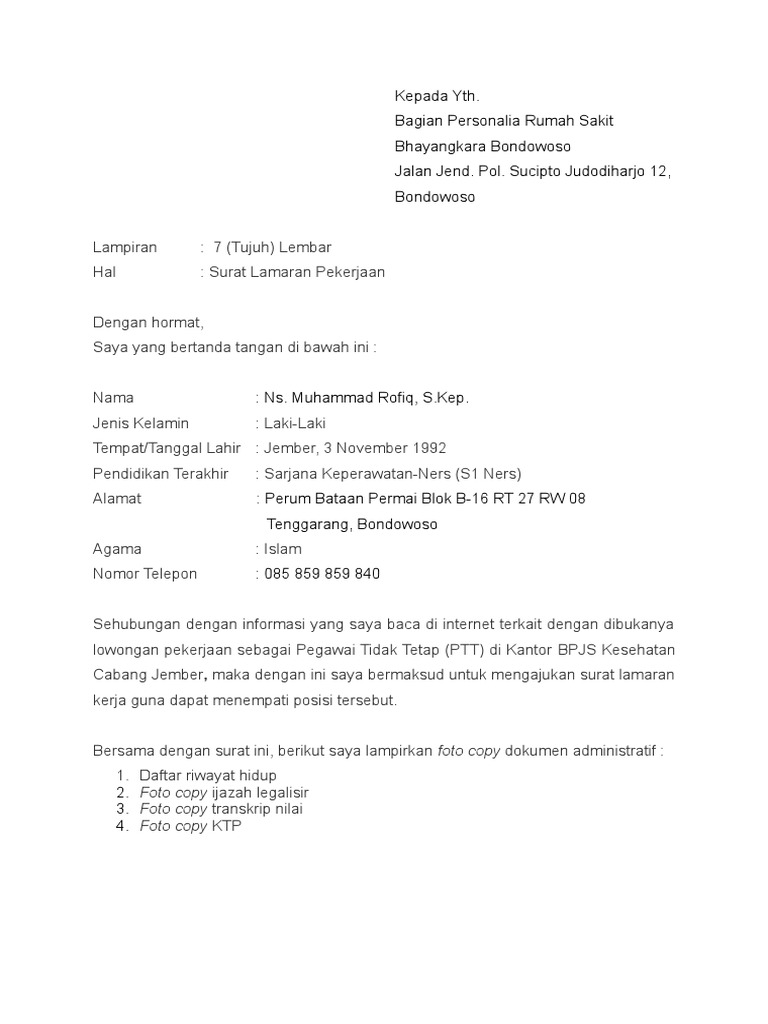 Contoh Surat Lamaran