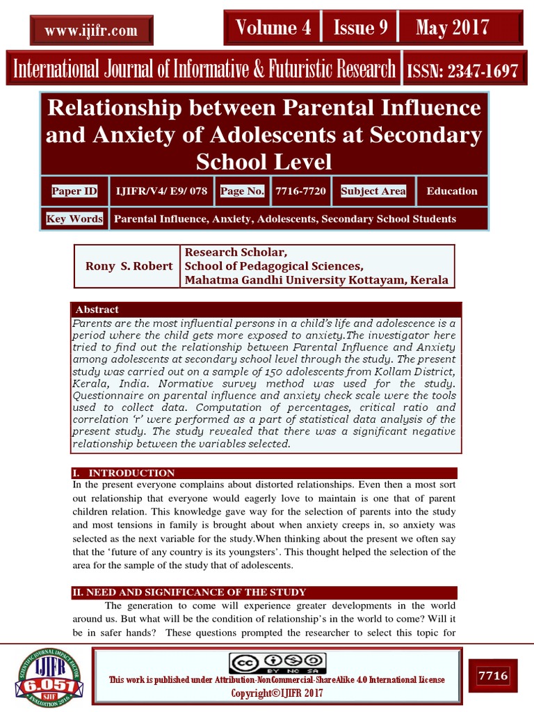 Relationship Between Parental Influence PDF | PDF | Adolescence ...