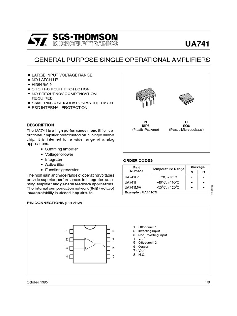 General Purpose Single Operational Amplifiers Description PDF