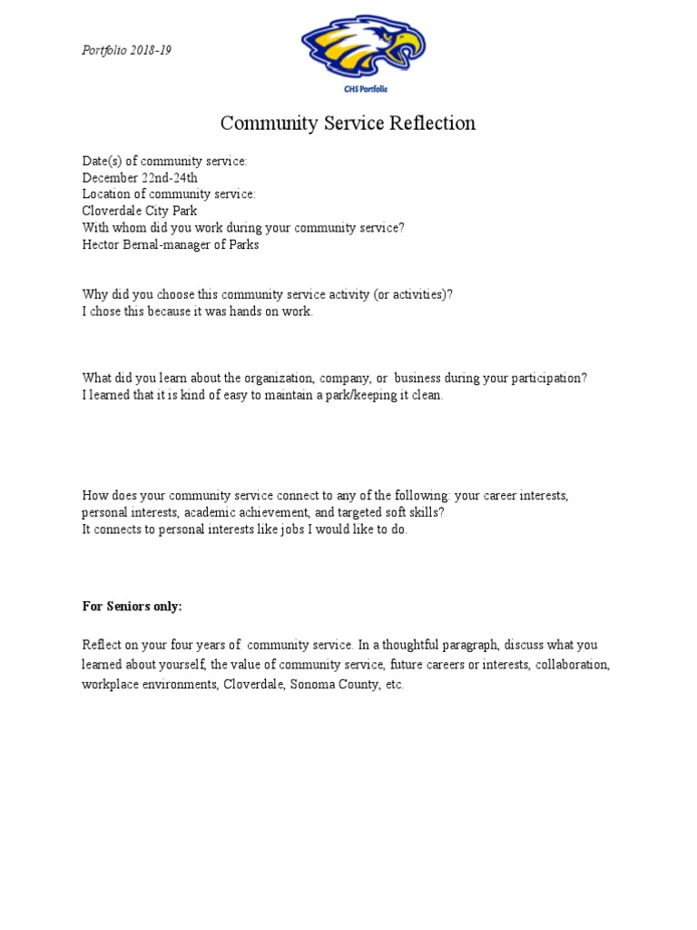 Community Service Reflection 2018-19 | PDF