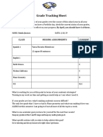 Grade Tracking Sheet: Class Missing Assignments Current Grade