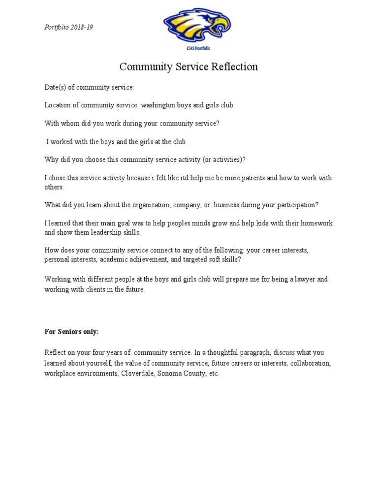 Community Service Reflection | PDF