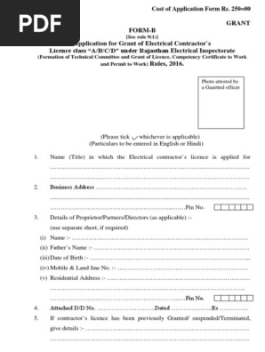 Electrical Contractor Licence Grant Application Form | PDF 