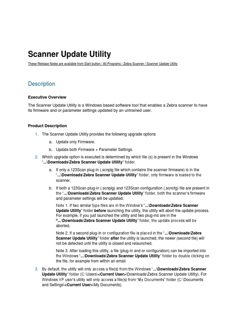 Zebra Scanner Update Utility V 1000010 Release Notes PDF