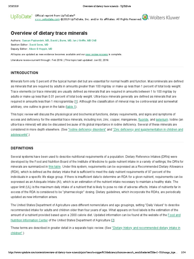 UTD Dietary Trace Mineral Deficiency | PDF | Chromium | Fluoride