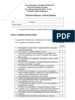 Ficha de Avaliação "Gestão e Técnicas de Reserva" - Recepção de Hotel