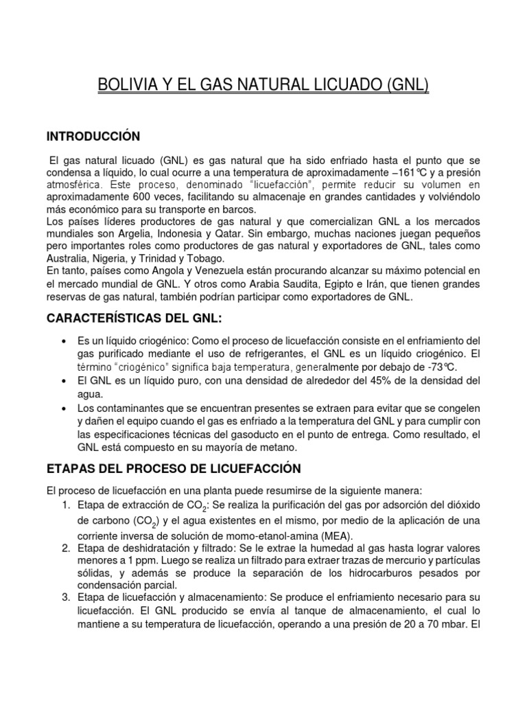 Bolivia y el Gas Natural Licuado (GNL) | PDF | Gas natural licuado ...