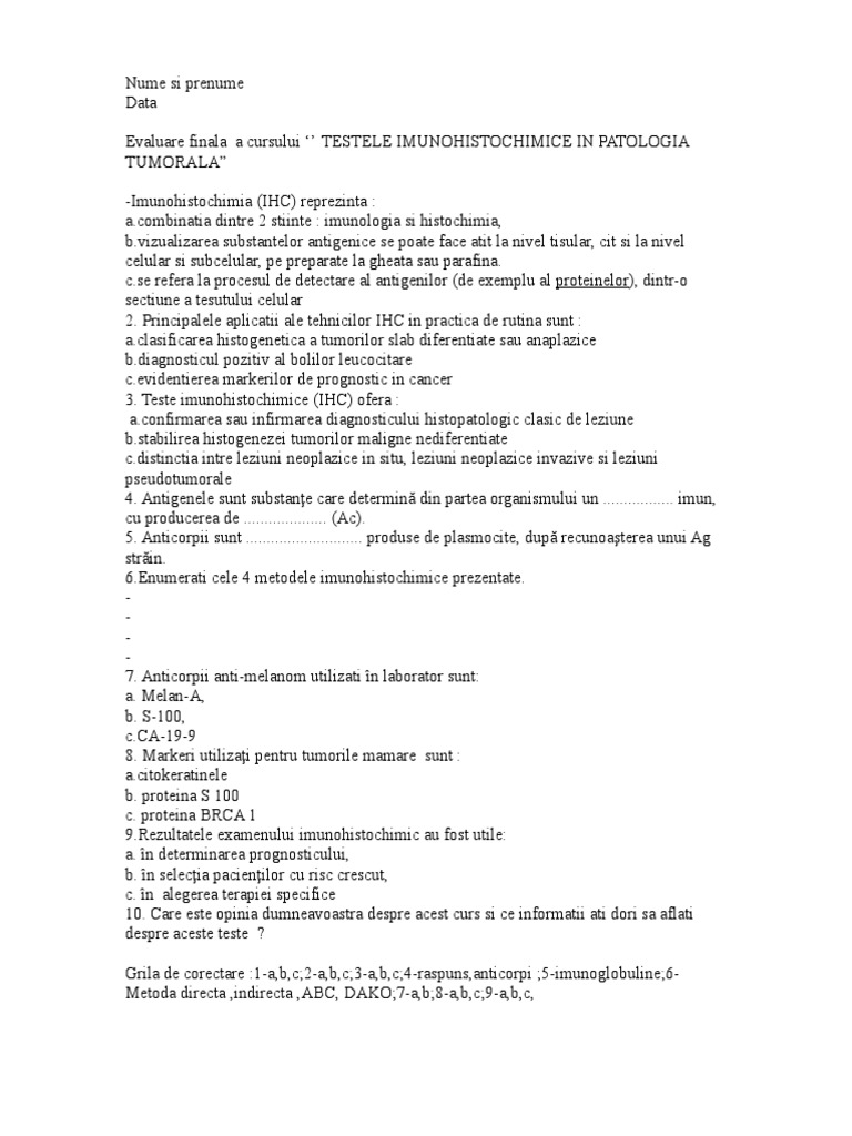 Chestionar Evaluare Teste IHC | PDF