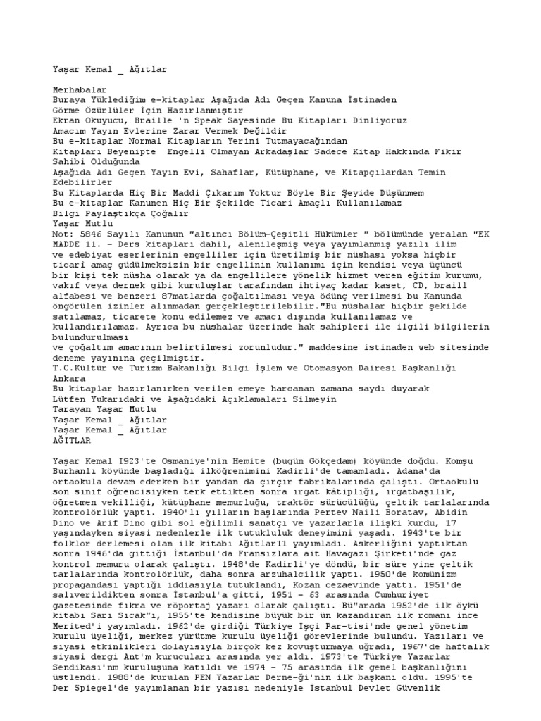 yasar kemal agitlar pdf