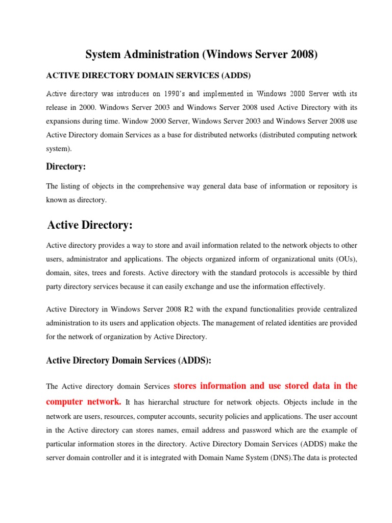 Active Directory Domain Services Overview | PDF | Active Directory ...