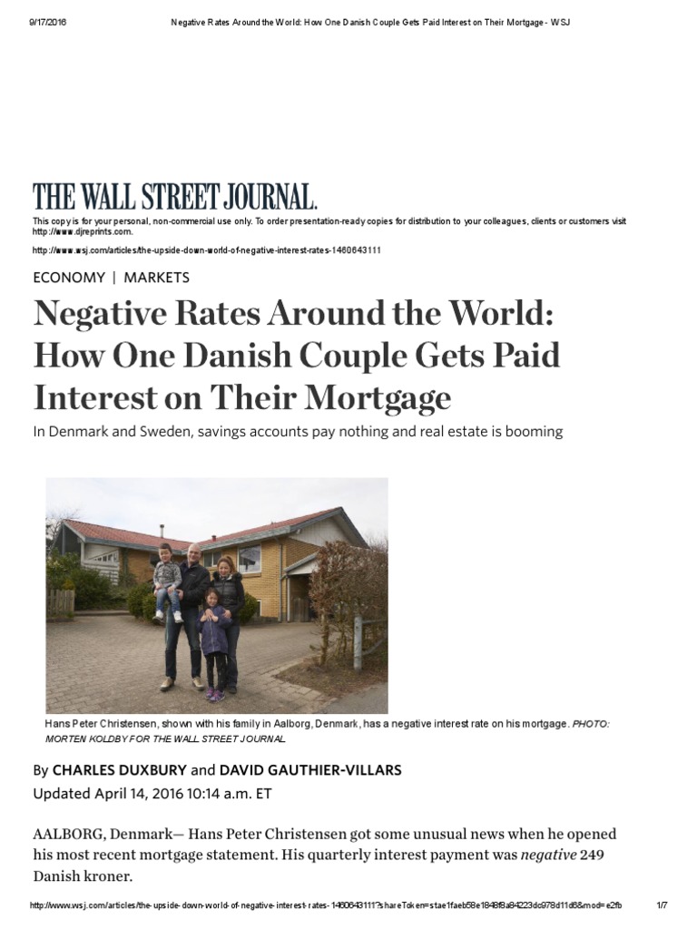 Negative Rates Around The World How One Danish Couple Gets Paid ...