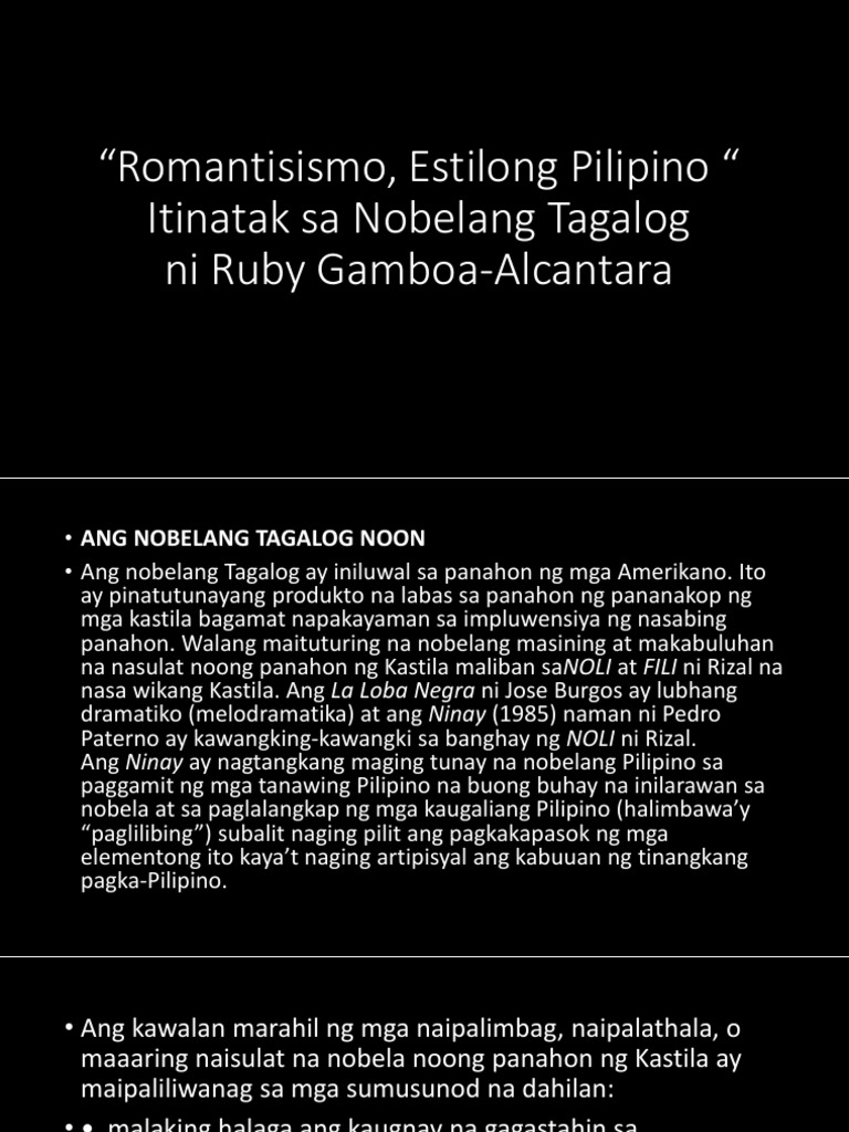 Romantisismo Estilong Pilipino Itinatak Sa Nobelang Tagalog Ni